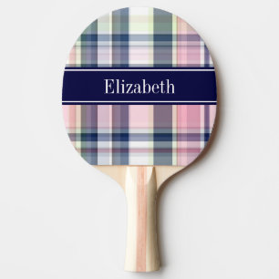 Rosa Navy Green White Preppy Madras N Monogram Tischtennis Schläger