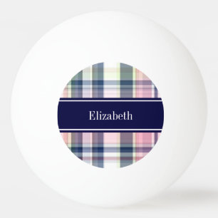 Rosa Navy Green White Preppy Madras N Monogram Tischtennisball