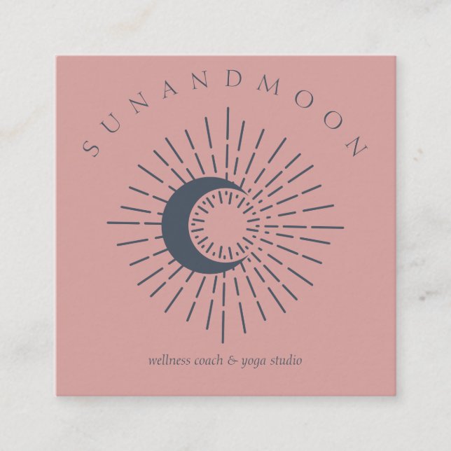 Rosa Navy Healing Sun Moon Spirituelle Solarenergi Quadratische Visitenkarte (Vorderseite)