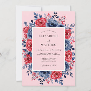 Rosa Navy Lush Frühlingshochzeit Einladung