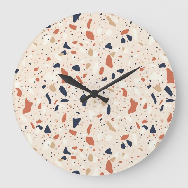 Rosa Navy Terrazzo-Effekt Große Wanduhr (Vorderseite)