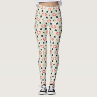 Rosa-Navy-Volkstümliches-Botanisches-Geometrisches Leggings