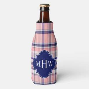 Rosa Navy Weiße Preppy Madras Quatrefolie Monogram Flaschenkühler