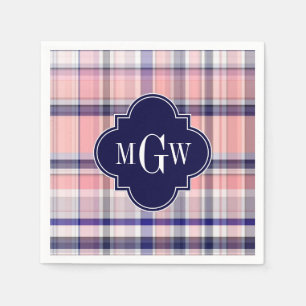 Rosa Navy Weiße Preppy Madras Quatrefolie Monogram Serviette