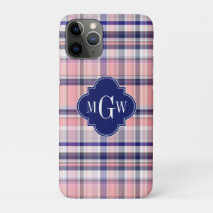 Rosa Navy Weiße Preppy Madras Quatrefolienmonogram Case-Mate iPhone Hülle