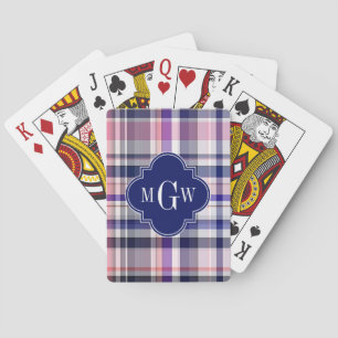 Rosa Navy Weiße Preppy Madras Quatrefolienmonogram Spielkarten