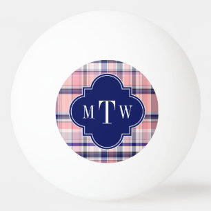 Rosa Navy Weiße Preppy Madras Quatrefolienmonogram Tischtennisball