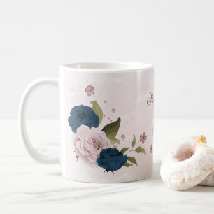 rosa navyblaue Blumen  Kaffeetasse