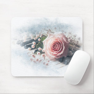 Rosa Nelke auf Klaviertasten Mousepad