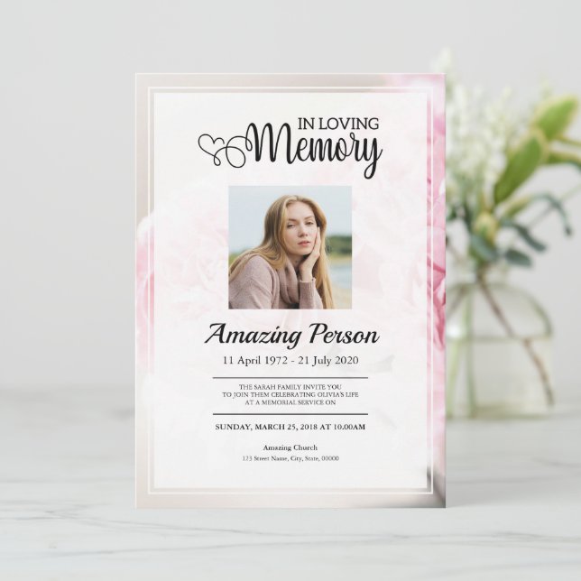 Rosa Nelke Beerdigung Einladung (Stehend Vorderseite)