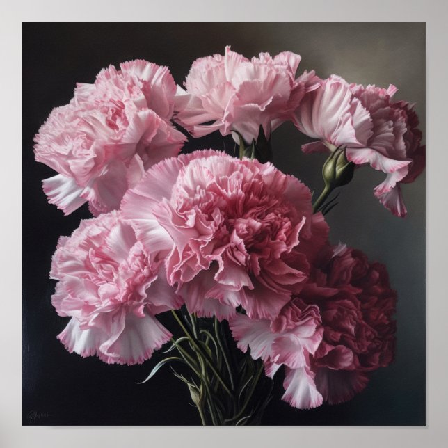 Rosa Nelken Blume Art Print Poster (Vorne)
