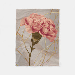 Rosa Nelken-Blumen-Gold Fleecedecke