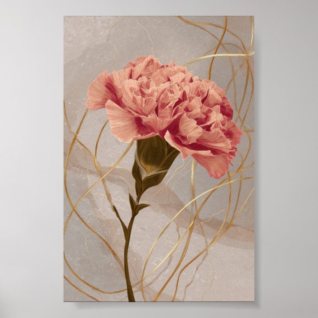 Rosa Nelken-Blumen-Gold Poster (Vorne)