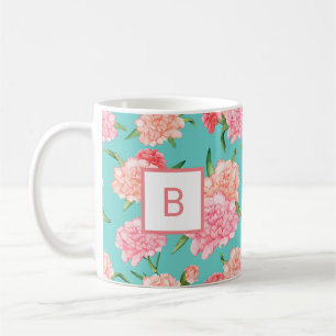 Rosa Nelken-Druck-Monogramm Kaffeetasse