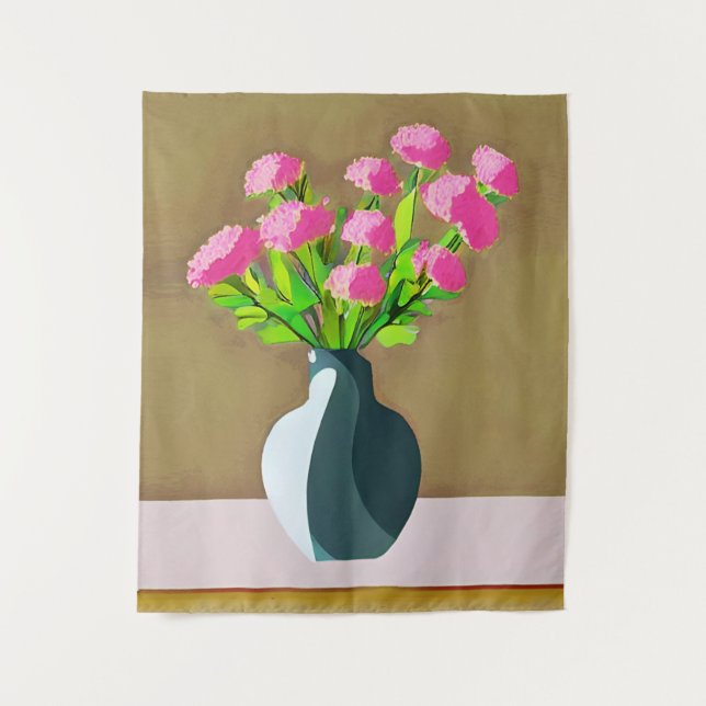 Rosa Nelken in der Vase Moderne Kunst Wandteppich (Vorderseite)