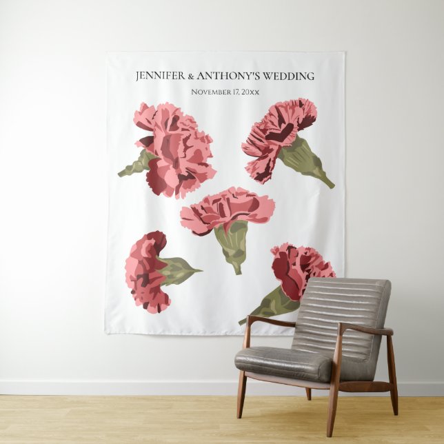 Rosa Nelken Luxe Moderne Blumenhochzeit Wandteppich (Beispiel)