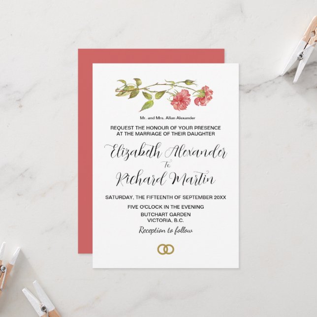 Rosa Nelkenhochzeit Einladung (Vorderseite/Rückseite Beispiel)