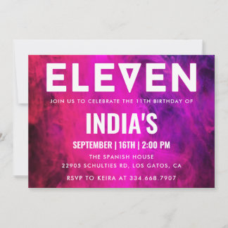 Rosa Neon 11. Geburtstag Einladung