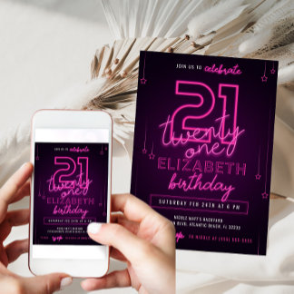 Rosa Neon 21. Geburtstag Party Lass uns glänzen Cr Einladung