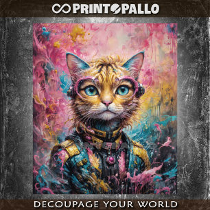 Rosa Neon Cyberpunk-Katze Seidenpapier