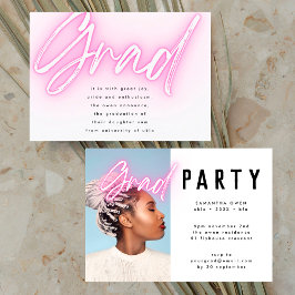 Rosa Neon Elegant Ombre Grad Foto Party Einladung