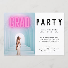 Rosa Neon Elegant Ombre Grad Foto Party Einladung