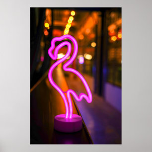 Rosa Neon Flamingo Kunst Rosa Flamingo Kunst Neon  Poster