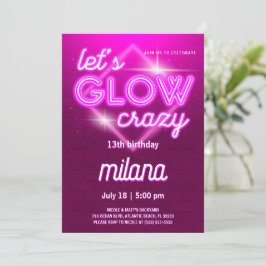 Rosa Neon Geburtstagsparty Einladungskarte