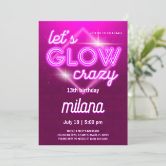 Rosa Neon Geburtstagsparty Einladungskarte