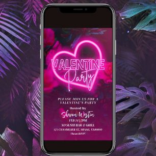 Rosa Neon Herz Valentine Party Einladung