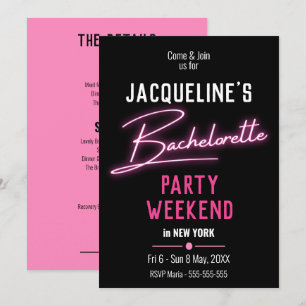 Rosa Neon Junggeselinnen-Abschied Weekend Tour Einladung