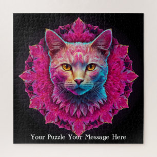 Rosa Neon-Mandala-Katze