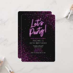 Rosa Neon Moderne Geburtstagsparty Einladung