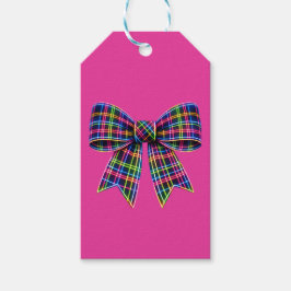 Rosa Neon-Schleife Tartan-Band schottisch Süß Geschenkanhänger