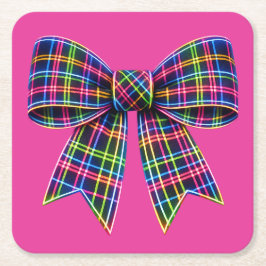 Rosa Neon-Schleife Tartan-Band Schottisch Süß Rechteckiger Pappuntersetzer