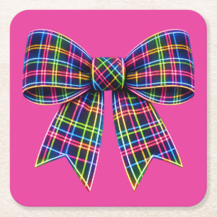 Rosa Neon-Schleife Tartan-Band Schottisch Süß Rechteckiger Pappuntersetzer