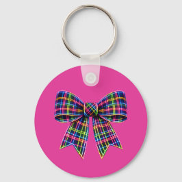 Rosa Neon-Schleife Tartan-Band schottisch süß Schlüsselanhänger