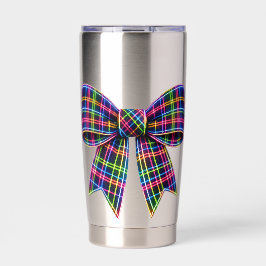 Rosa Neon-Schleife Tartan-Band schottisch süß Thermobecher