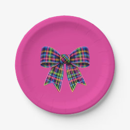 Rosa Neon-Schleife Tartan-Band Schottland Süß Pappteller