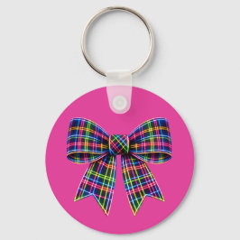 Rosa Neon-Schleife Tartan-Band Schottland Süß Schlüsselanhänger