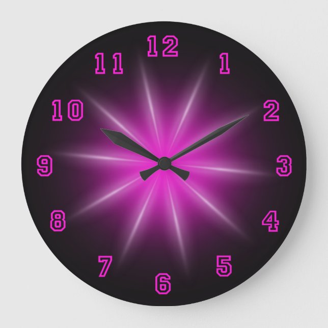 Rosa Neon Star 10,75" Große Wanduhr (Vorderseite)