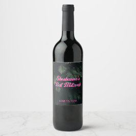 Rosa Neon Tropical Bat Mitzvah Party Weinkeller Weinetikett