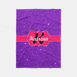 Rosa Neonmonogramm auf lila Glitzer Fleecedecke