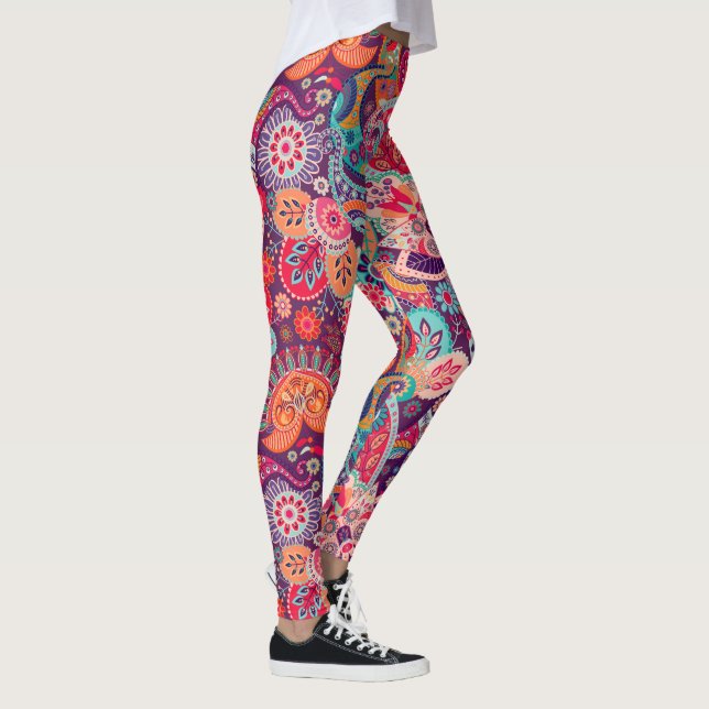 Rosa Neonpaisleyblumenmuster Leggings (Rechts)