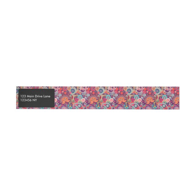 Rosa Neonpaisleyblumenmuster Rundum-Adressaufkleber (Person)