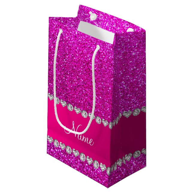 Rosa Neonstreifen des heißen Rosas des Glitters Kleine Geschenktüte (Vorderseite Schrägansicht)