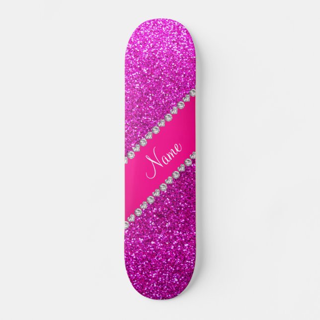 Rosa Neonstreifen des heißen Rosas des Glitters Skateboard (Vorderseite)