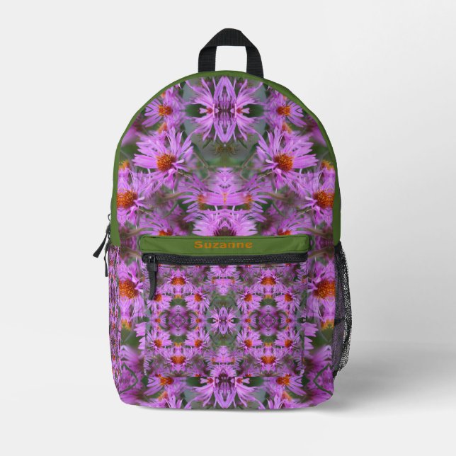 Rosa Neuengland Aster-Blume Personalisiert Bedruckter Rucksack (Vorderseite)