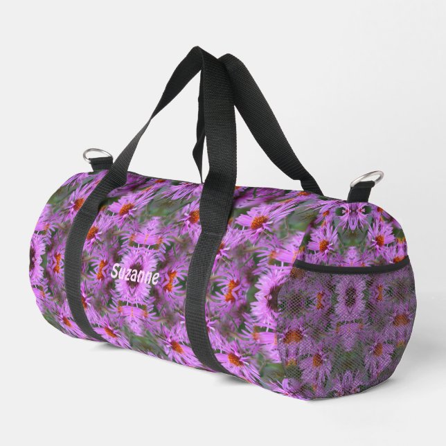 Rosa Neuengland Aster-Blume Personalisiert Duffle Bag (Rechte Ecke)