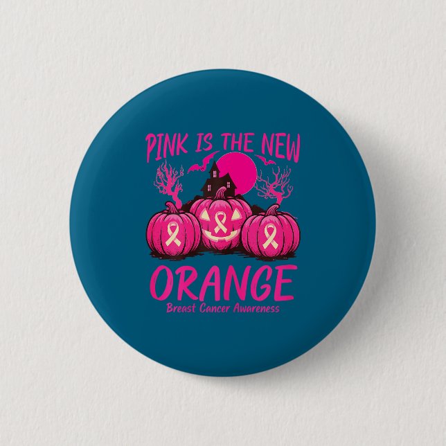 Rosa neues orangefarbenes Brustkrebs-Überlebender- Button (Vorderseite)